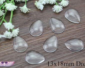 13x18mm Tear Drop Glass Cabochon Tiles - Photo Glass - Domed with Flat Back - Magnify Water drop Glass Cabochon - Earring Glass Covers