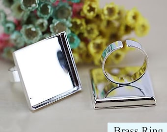 Quadrat Fingerring Basis - Tiefer Ring Rohling - Quadrat Cabochon Ring Lünette - Glasschale für Fingerring - 16mm, 20mm Silber Ring Rohling