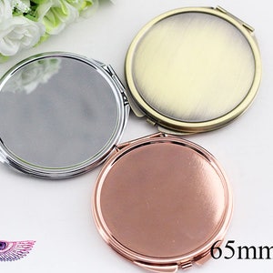 Ebauches de miroirs compacts en vrac Miroir de poche DIY Miroir grossissant en verre 65 mm Miroir compact DIY portable image 1