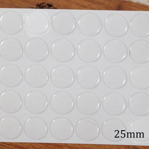 Adesivi epossidici trasparenti rotondi da 25 mm, foglio di carta bianca, perfetti per gioielli fatti a mano