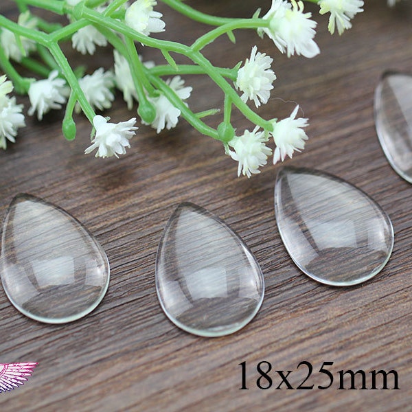 Cabochons en verre goutte d’eau 25x18mm - Verre goutte d’eau bombé - Couvercle en verre goutte d’eau - Cabochon en verre pendentif - Verre artisanal DIY