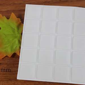 18mm Square Clear Epoxy Stickers, clear epoxy domes, White Paper Sheet