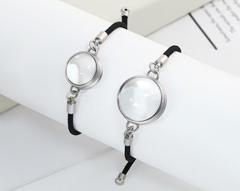 Glazen memory medaillon gevlochten armband - roestvrij staal vergrootglas hyperbolisch glazen medaillon-verstelbare gevlochten medaillon armband voor kleine souvenirs
