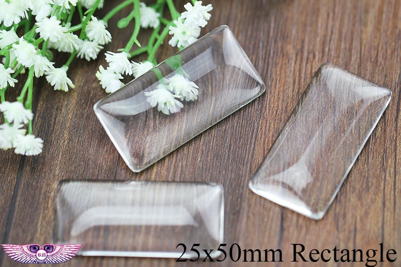 Magnify Glass Rectangle Glass Pendant Glass Inserts Flat Back Glass Rectangle Glass Domed 25x50mm 1x2inch Clear Glass Cabochons