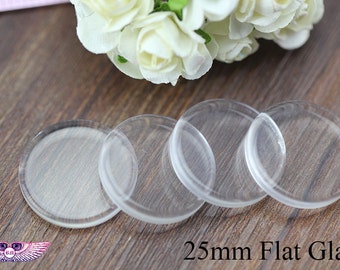 1inch Flat Glass Tiles - 25mm Round Glass Cabochons - 1inch Pendant Glass Tiles - Bezel Glass Cabochon Clear 25mm - Transparent Glass Cover