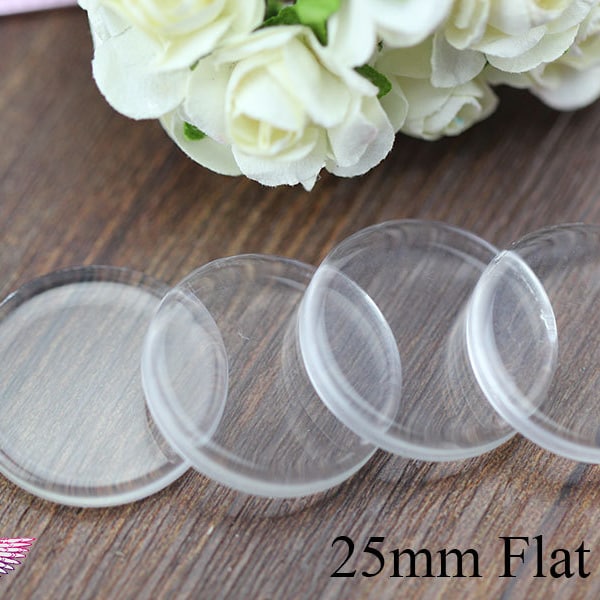 1inch Flat Glass Tiles - 25mm Round Glass Cabochons - 1inch Pendant Glass Tiles - Bezel Glass Cabochon Clear 25mm - Transparent Glass Cover