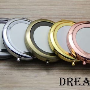 Kit de espejo de bolsillo: espejo compacto redondo en blanco de 70 mm, bandeja compacta redonda, espejo cosmético portátil para bricolaje, kits de sumblimación de bordado