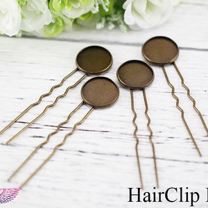 20 pcs U Style Blank Bobby Tray - hair-clip Blanks With Round Pads - 10-20mm round Bezel Hair Pin Blanks