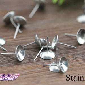 Stainless Steel Gold Earring Stud - Pearl Earring Post- 100PCS Stud Blank earrings- Hypoallergenic Earring - Surgical Free Earring Blank