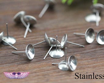 Stainless Steel Gold Earring Stud - Pearl Earring Post- 100PCS Stud Blank earrings- Hypoallergenic Earring - Surgical Free Earring Blank