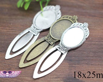 25x18mm Antique BookMark Blank - DIY Bookmark Findings - Oval Gass Pendant Base - Bookmarks Pendant Setting PC61102