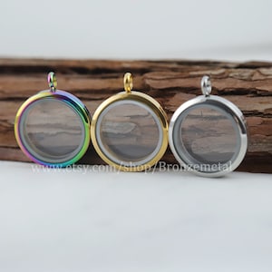 Glass Locket Pendant - Floating Memory Locket - 10PCS Stainless Steel Charms  Living Locket - Rotate Open Charm Necklace for Women
