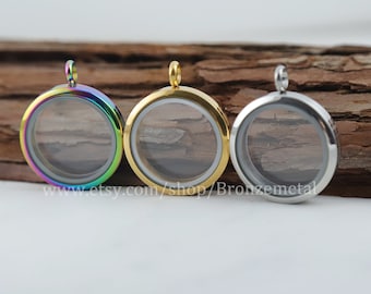 Colgante de medallón de cristal - Medallón flotante de recuerdo - 10 piezas de acero inoxidable con dijes de medallón viviente - Collar con dije giratorio y abierto para mujer