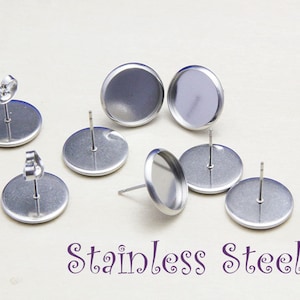 STAINLESS Stahl-Ohrring Gestüt Bezel Settings-chirurgische Stahlblank Bezel-100PCS hypoallergene Ohrring Post-Ohrring Studs zurück inklusive