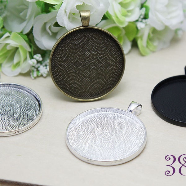 Photo Pendant Trays Kit - Glass Pendant 38mm - 1.5inch Round Pendant blanks- Round Blank Cabochon Pendants-Resin Pendant PC918