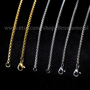 3PCS Round Box Chain Necklace - Stainless Steel Gold Black Rainbow Box Necklace Chain for Men Women - Tarnish Free