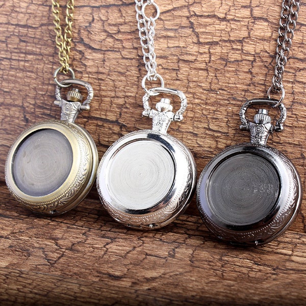 DIY KITS - 25mm Bezel Pocket Watch Necklace - Photo Cabochon Locket Bezel Tray Blanks - Base Setting Pendants - Real Watch Necklace