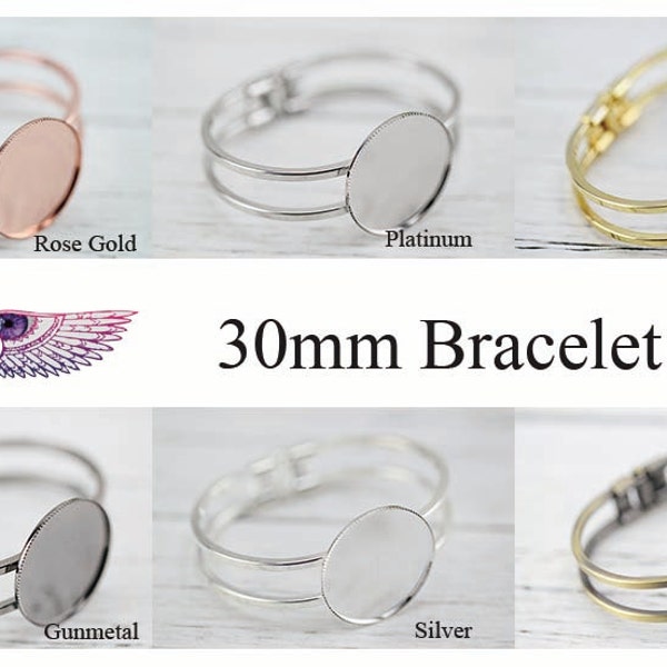 30mm Bangle Blank - Round Tooth Pad - Silver Cabochon Bracelet Setting - Brass Bracelet Blanks - Bezel Bracelet Base Lead Nickel Free BR017