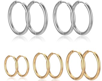 10pcs 18k Gold Plated Huggie Hoop Earring - Stainless Steel Ear Piercing Hoop 8mm to 20mm 2.0/2.5mm Sleeper Earring Hoops