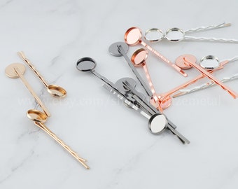 Blank Bobby Pins Tray - Bobby Pins Blanks - Bezel Hair Pin Cabochon Setting - Hair Cabochon Trays