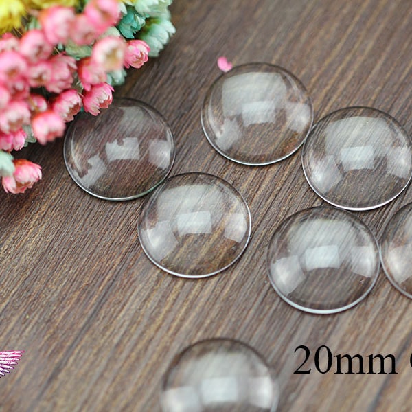 Magnify Glass 20mm - Round Clear Glass Cabochons-Clear Glass Covers - Clear Glass 20mm - Pendant and Bezel Glass Top - Cabochon Glass 20mm
