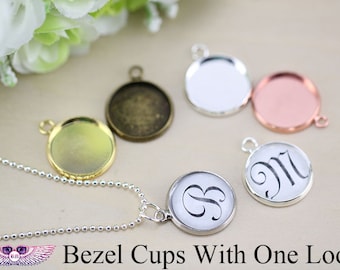 12mm Bezel Setting - Round Bezel Cups with one connector - Charms Bezels- Bezel Cabochon Setting B010