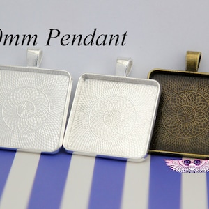 Photo Pendant Trays - Glass Pendant Tray 30mm - Square Bezel Pendant Blanks- Square Pendant for DIY