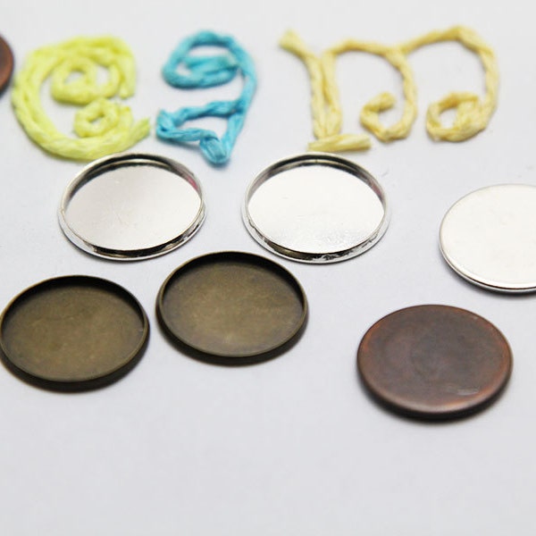 100pcs Round bezel cups, 1mm depth without connector - Plain Bezel Tray Blanks N Size B035-B041