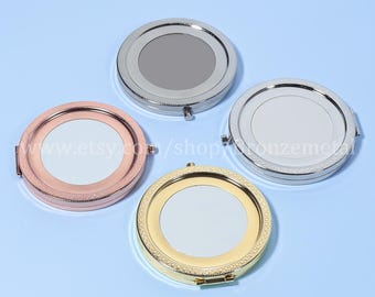 Textured Compact Mirror Blank - Photo Frame Pocket Mirror - Metal Round Compact Trays - Epoxy Sticker Portable Mirror Bluk