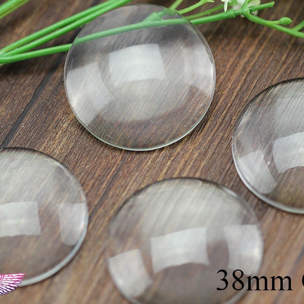 Domed Glass Covers- 1.5inch Pendant Glass Cabochon - 38mm Round Clear Glass Cabochon-38mm Crystal Glass Cabochon - Extremely Clear