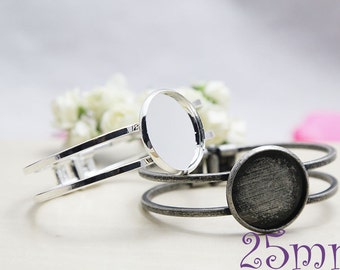Bezel bracelet Setting - Bangle blanks - 1inch Round Silver Ant Silver Bracelet - Shallow -bracelet bezel trays - Bangle Bracelet Blanks