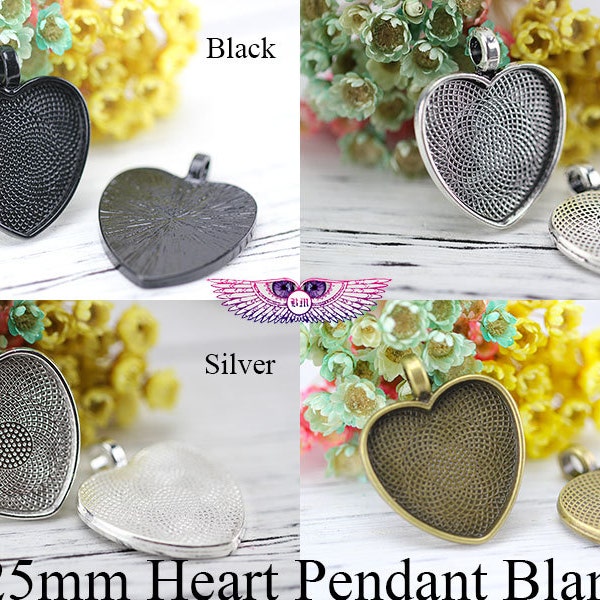 Heart Bezel Tray Blanks - Resin Trays - 1 inch (25mm) Cabochon Settings - DIY Findings - Pendant Trays - 5 Color Choices - Mix-N-Match