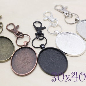 Craft Key Chain Kits - 30x40mm Large Oval Glass Setting - Lobster Swivels Clasp - 30x40mm Glass Cabochons - Photo Pendant Kits