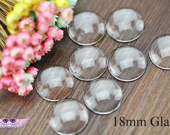 Glass Cabochon 18mm - Flat Back Clear Glass -  Clear Glass Cover- Transparent glass covers, 18 mm Magnify cabochon for Pendant Bezel Tray