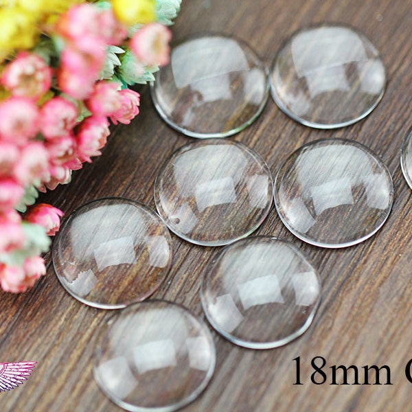 Cabochon en verre 18mm - dos transparent en verre plat - clair verre couvercle - verre Transparent couvre, cabochon loupe 18 mm pour le plateau Pendant de lunette