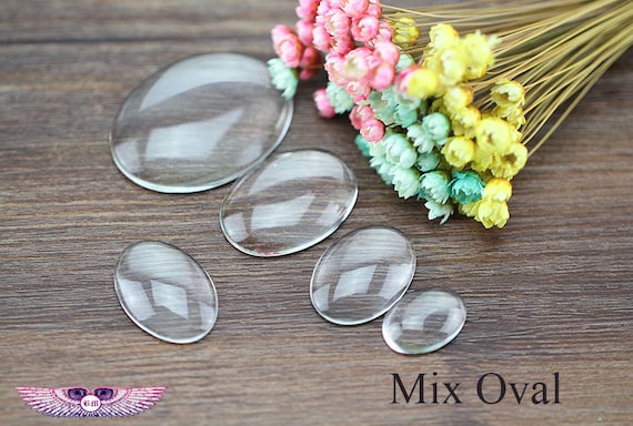 Oval Clear Glass Cabochons- 50pcs- Flat Back - Oval Magnify Glass Dome - DIY Craft Glass Cover- Pendant Bezel Glass Cabochon - Various Sizes