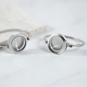 Glass Locket Bangle - Floating Charm Locket Bracelet - Stainless Steel Glass Living Memory Locket Bracelets Mother's Gift