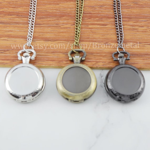 DIY KITS - 25mm Bezel Pocket Watch Necklace - Photo Cabochon Locket Bezel Tray Blanks - Base Setting Pendants - Real Watch Necklace