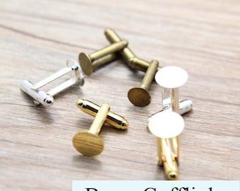 20pcs Flat Pad Cufflinks blank - Cufflink findings, 8mm 10mm 12mm - Cufflink Settings - Flat Cufflink Blanks