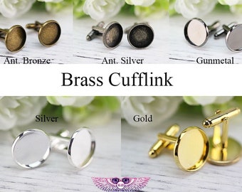 Bezel Cufflink Blanks - 20mm Brass French Cufflink Base - Bezel Cufflink Settings - Brass Cufflink Findings - Silver Gold Rose Gold Cufflink