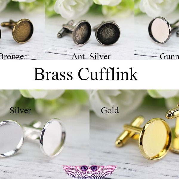 Bezel Cufflink Blanks - 20mm Brass French Cufflink Base - Bezel Cufflink Settings - Brass Cufflink Findings - Silver Gold Rose Gold Cufflink
