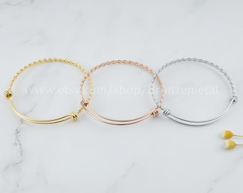 Solid Stainless Steel Expandable Twist Bangle Bracelet, DIY Adjustable Triple loop Bangles - Braided Bracelet Bangles