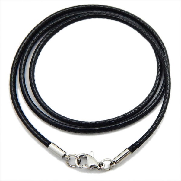 5pack Waxed Necklace - Black Wax Cord Necklace with Stainless Steel Tube Ending  for Jewelry Making