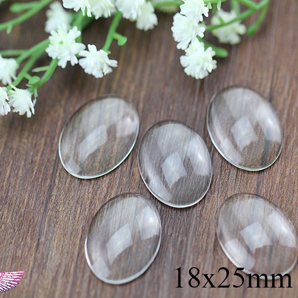 18x25mm ovale en verre Transparent couvre - Cabochons en verre de magnifier de Cabochons ovale en verre transparent - dos plat - pendentif cabochon - GCO182501