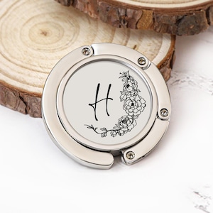 Porta borsetta pieghevole personalizzato con nome - Gancio per borsa personalizzato a tema vegetale - Ganci per tavolo da bar - Porta borsetta per bomboniere di matrimonio