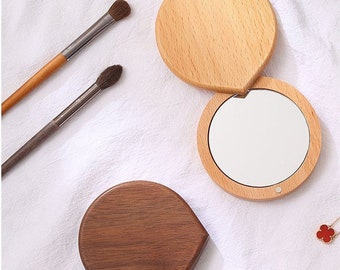 Small Wooden Pocket Mirrors for Engraving - 360 Degree Revolving Compact Mirror - Custom Bridesmaid Makeup Mirror - Purse Mirror for Women