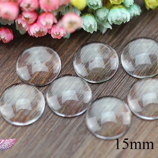 Domed Glass Cabs - Clear Glass Cabochon 15mm Round -Magnify Domed Glass 15mm-Glass Covers - Photo Glass Cover - Pendant Glass Domes