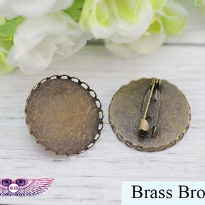 Bruckle Brooch - Lable Pin Blank - 25mm Lace blank lable pin, brooch pin, brooch settings - Brooch Glass Tray - Bezel Brooch DIY