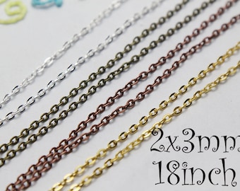 Vintage Oval Chain - 18inch 2x3mm Plain chain, Necklaces Cable Chain - Rolo Chain Necklaces - Oval Link Chains