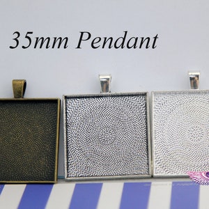Photo Pendant Trays - Glass Pendant Tray 35mm - Square Bezel Pendant Blanks- Square Pendant for DIY
